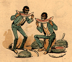 [Men eating watermelon]